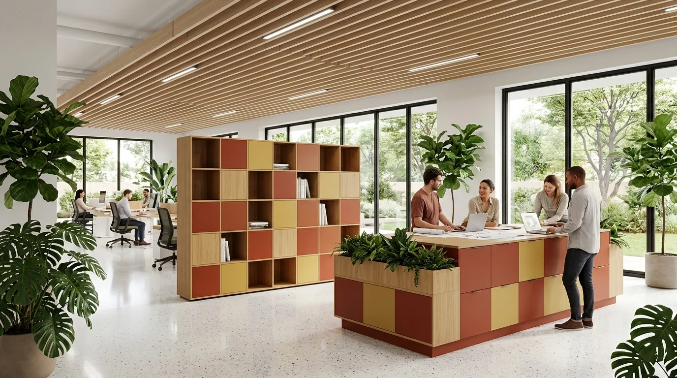 Joy Collection collaboration island in Rosso Namib and India with oak woodgrain divider